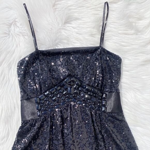 Jessica McClintock Sequin Bubble Mini Dress Black Small - Picture 3 of 10